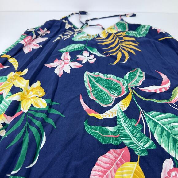 EUC Old Navy Viscose Navy Blue Botanical TROPICAL V-Neck Maxi Shift Dress Large - Picture 4 of 12